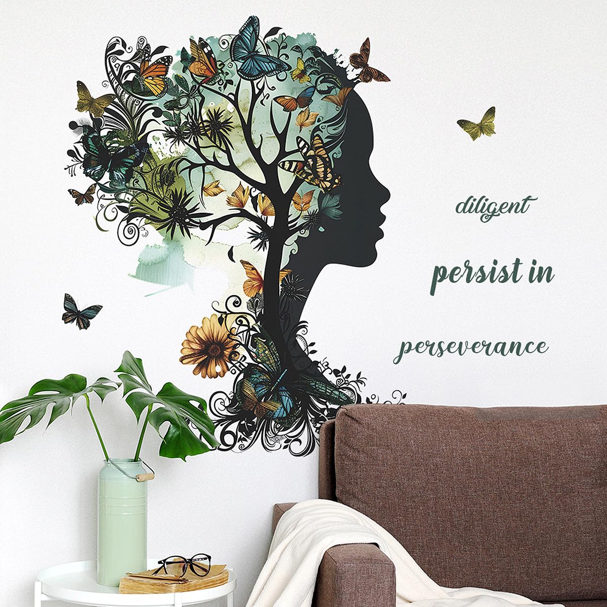 Buiory Removable Inspirational Wall Decals Peel and Stick Wall Stickers Art Positive Sayings Sticker DIY Giant Tree Butterfly Wall Decor for Women Girls Bedroom Living Room Sofa Background Decoration