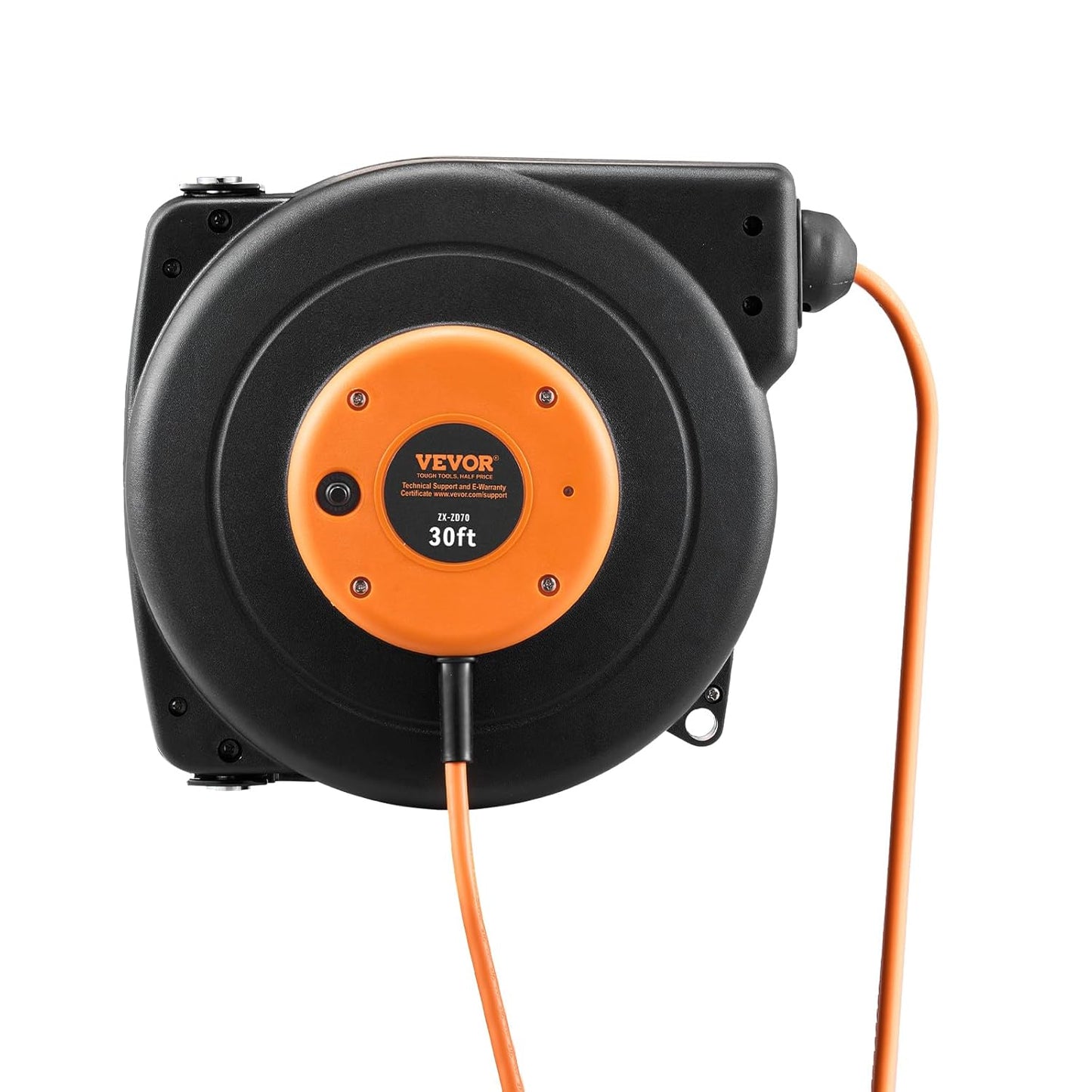 30 FT Retractable Extension Cord Reel - Heavy Duty 16AWG with Lighted Triple Tap Outlet & Circuit Breaker for Garage/Shop