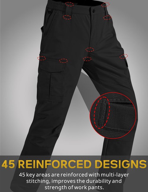 CNBQDD Work Pants for Men Ripstop Tactical Pants Water Resistant Breathable Cargo Work Pants for Men Outdoor Hiking Pants with 7 Pockets Black 34Wx32L
