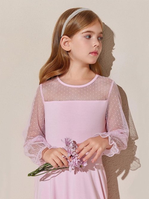 Haloumoning Girls A-Line Short Dress - Contrast Mesh, High Waist, Pockets | Sizes 4-14 Years
