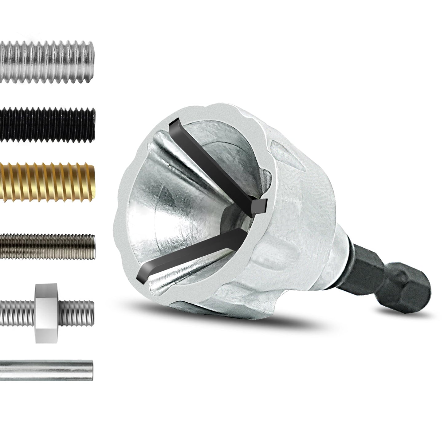 GMTOOLS Deburring External Chamfer Tool with YG8 Carbide Blade, Deburring Drill Bit Set, Remove Burr Tools with Quick Release Shank, Repair Tools for Damaged Bolts Fits for 1/8"- 3/4" (3mm-19mm)