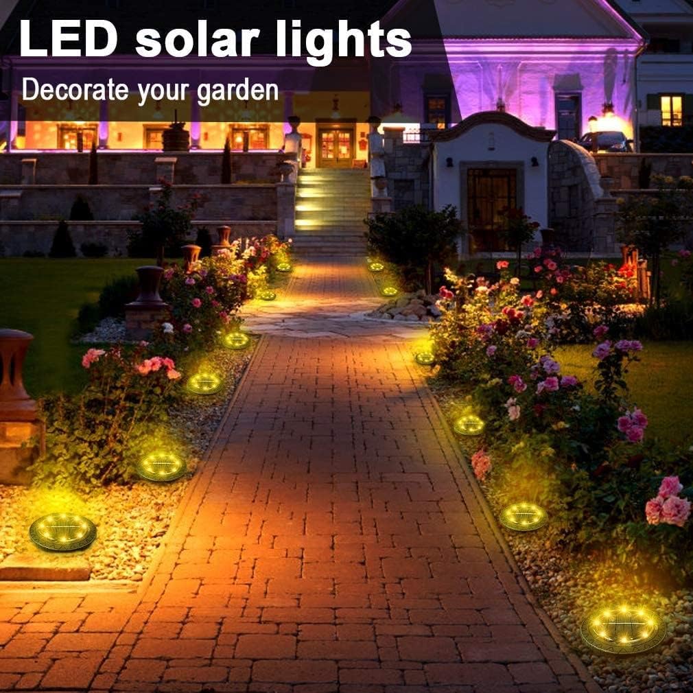 12 Pack Solar Powered LED Ground Lights - Waterproof Decorative Garden Pathway Lighting