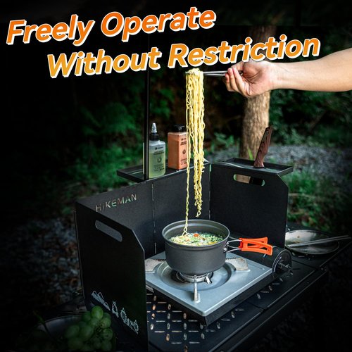 HIKEAMN Camping Stove Windscreen - Outdoor Folding Gas Stove Windshield,Camping Wind Blocker,Cooker WindScreen with a Storage Bag for Camping,Hiking,Picnic,Cooking (Black)