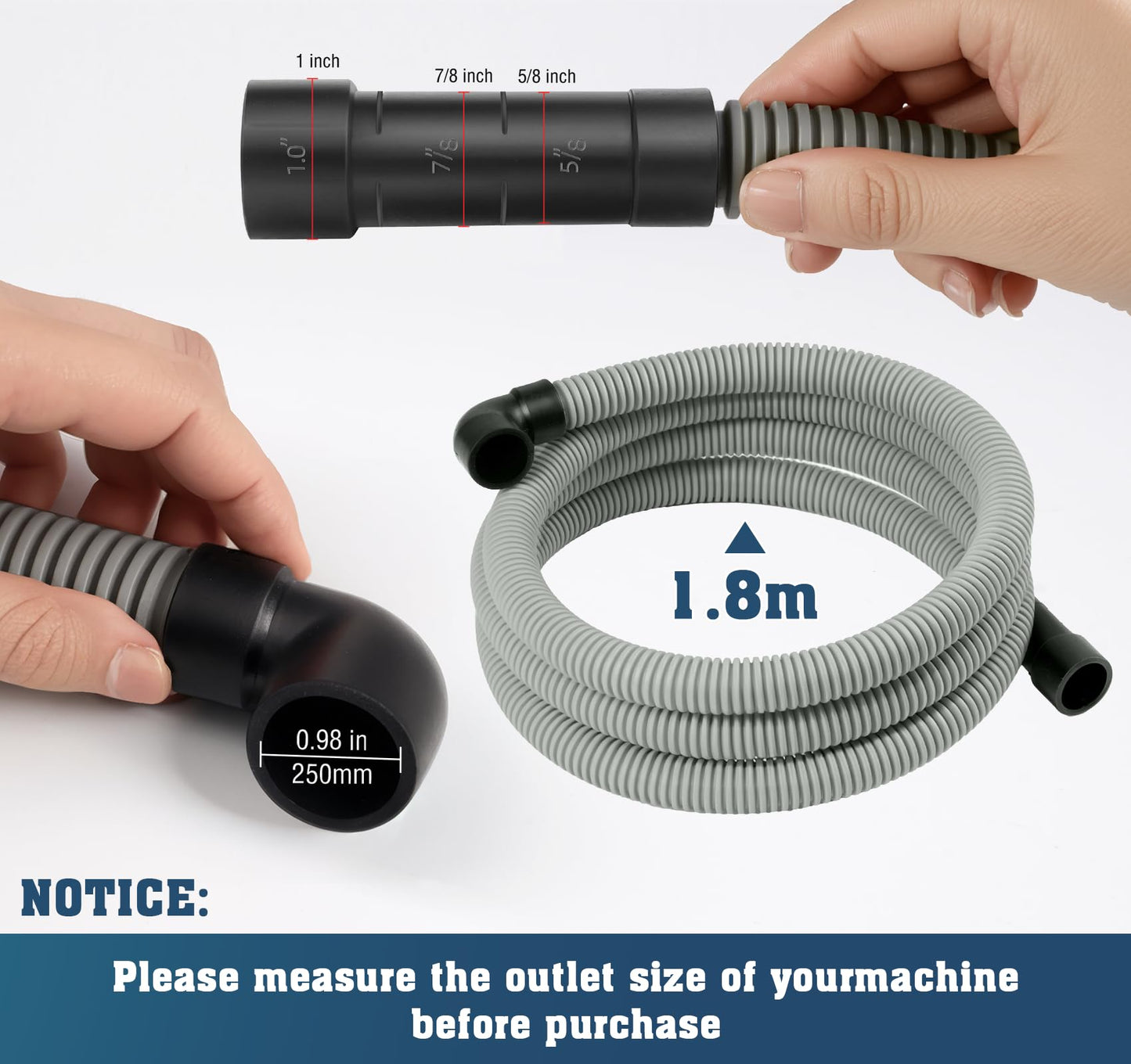 Dishwasher Drain Hose, 1Plusselect 6FT Flexible Discharge Hose Extension Kit, Universal Replacement Drain Hose Fit with 5/8 Inch, 7/8 Inch, or 1 Inch OD Drain Outlet for Dishwasher