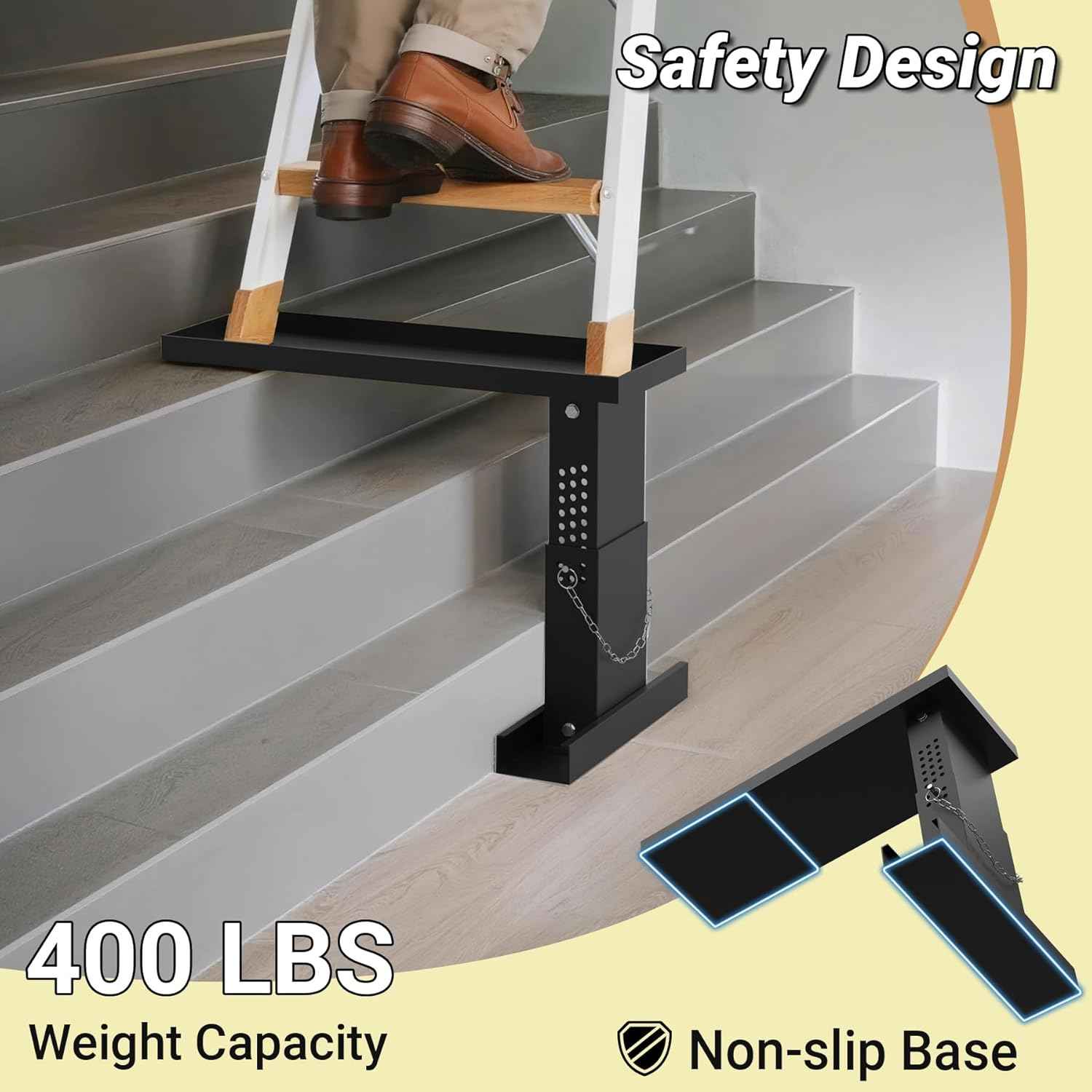 Heavy-Duty Ladder Extender for Stairs - Adjustable Non-Slip Levelers, 10.2"-16.5" Height