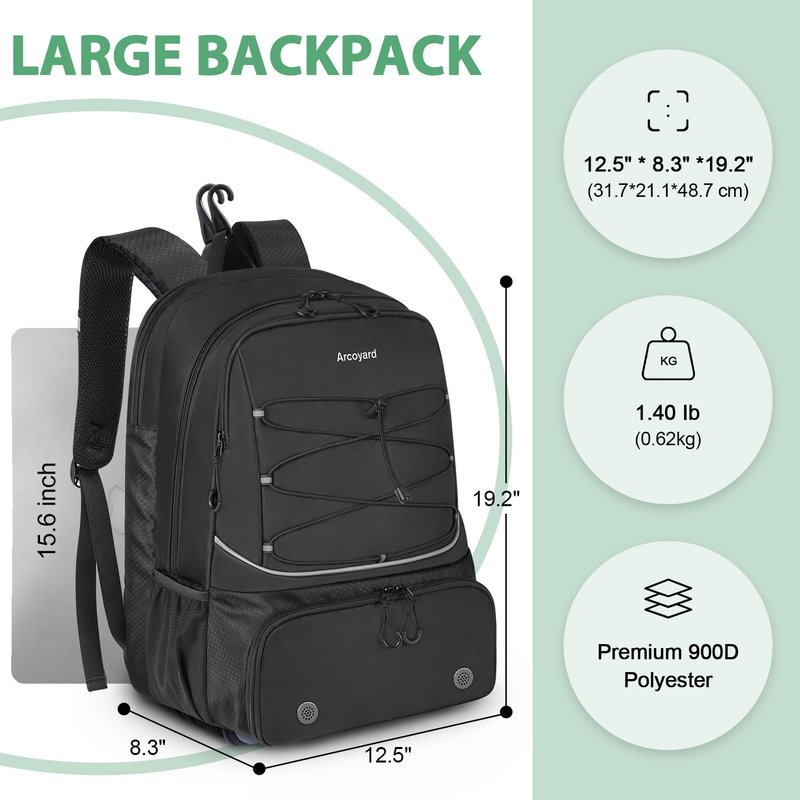 Arcoyard Tennis Bag, Large Tennis Bags For Women, Tennis Backpack with Ventilated Shoe Compartment and Insulated Pocket, Hold 2 Tennis Pickleball Rackets, Tennis Pickleball Balls and More (black)