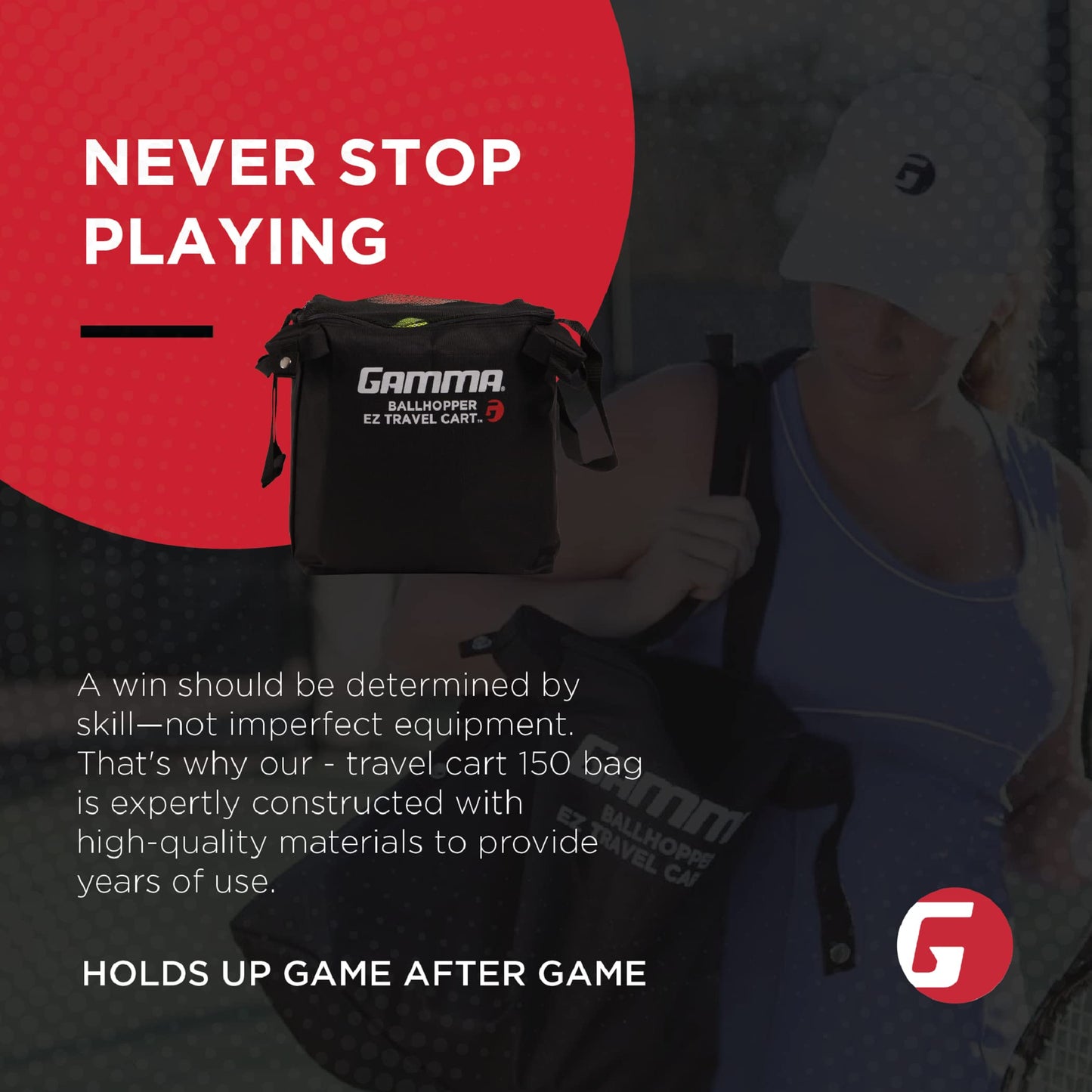 GAMMA Sports EZ Travel Cart, Tennis & Pickleball Hopper, Padel, Portable Compact Design, Sturdy Lightweight Construction, EZ Bags, 150 or 250 Capacity, Premium Carrying Case Included