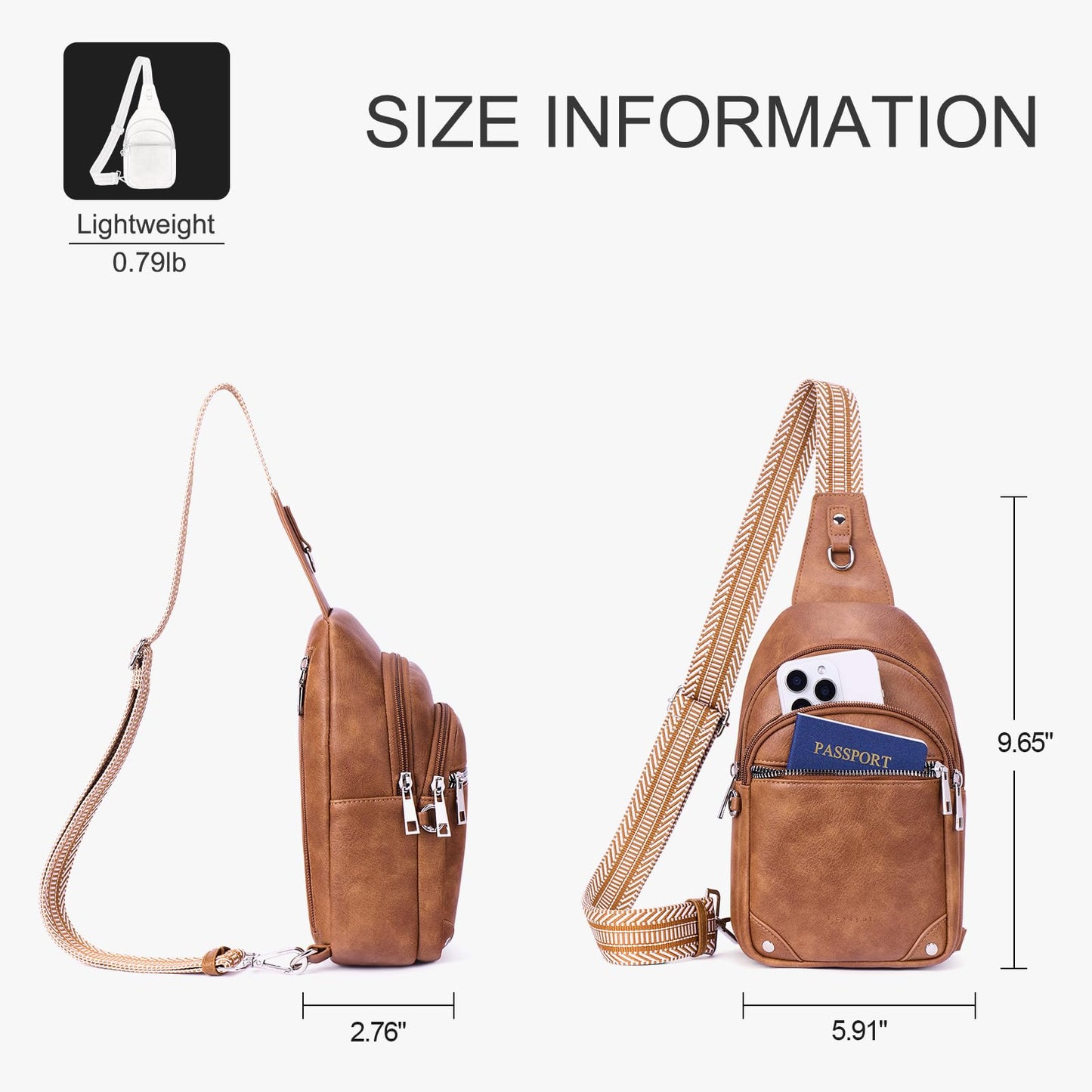 Lexiyat Anti Theft Crossbody Bags for Women Travel Chest Sling Bag Leather RFID Purse Fanny Pack Brown