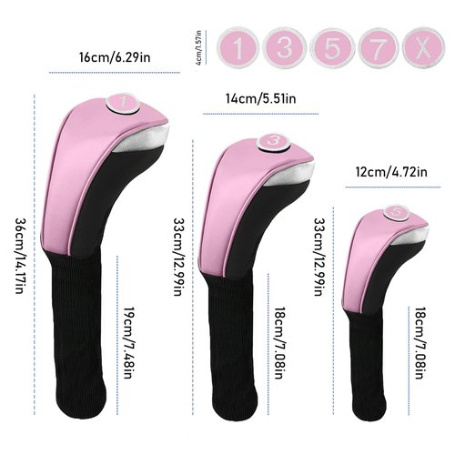 Andux 5pcs/Set PU Golf Wood Club Head Covers 460cc Driver Covers with Long Neck Pink