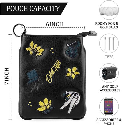 Swig Sip Golf Pouch Bag - Waterproof Compact Golf Ball & Tee Organizer, Handcrafted Zipped Pouch for Keys and Phone, Soft Fleece Lined, Golfing Gear for Course & Travel (Black)
