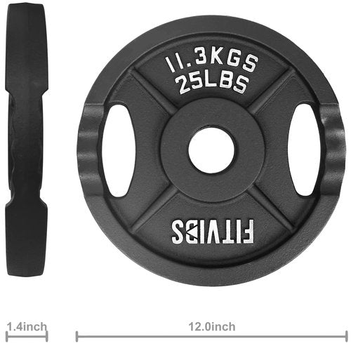 Signature Fitness Olympic 2-Inch Cast Iron Plate Weight Plate for Strength Training and Weightlifting, Style #2, 25LB Pair