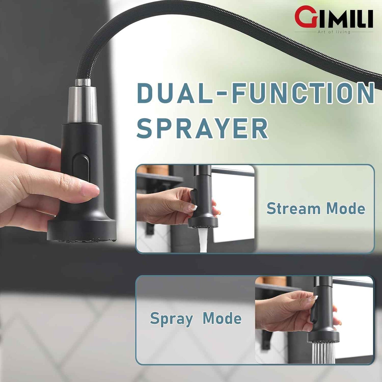 Matte Black Kitchen Faucet with Soap Dispenser - Commercial Single Handle Pull Down Sprayer