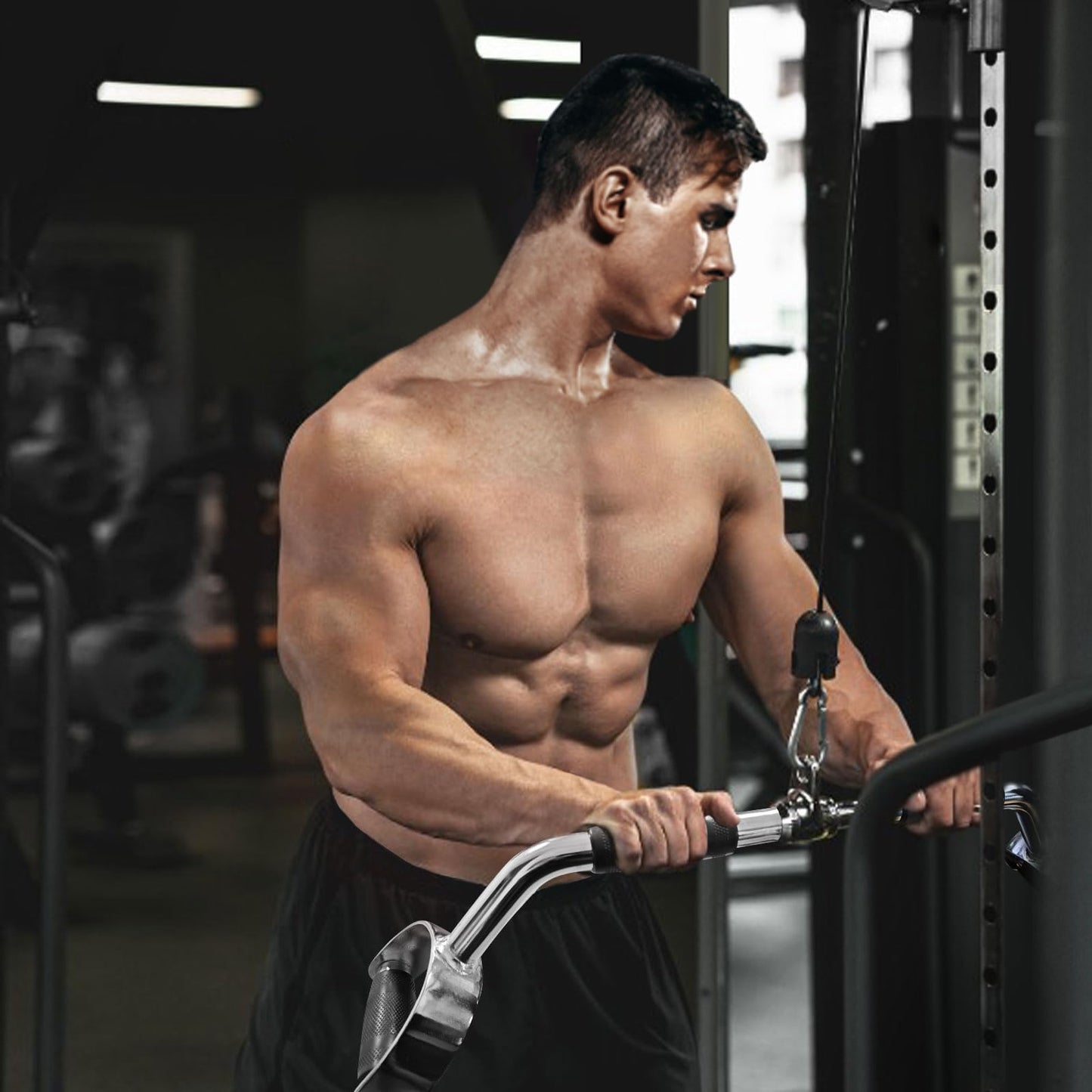 powerfeng LAT Pulldown Bar Press Down Bar Heavy Duty Cable Machine Attachments V-Shaped Bars with Rubber Handgrips for Gym Home