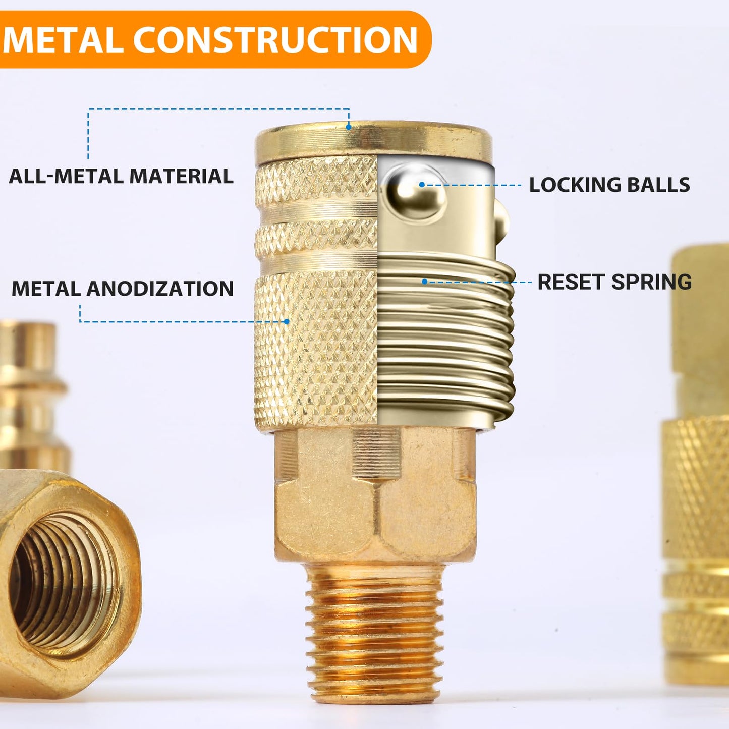 Paoeyrb 14 Pcs Brass Quick Connect Hose Fittings, Premium Air Hose Fittings, Coppering 1/4" Air Hose Fittings, Lightweight Air Compressor Quick Connect Fittings