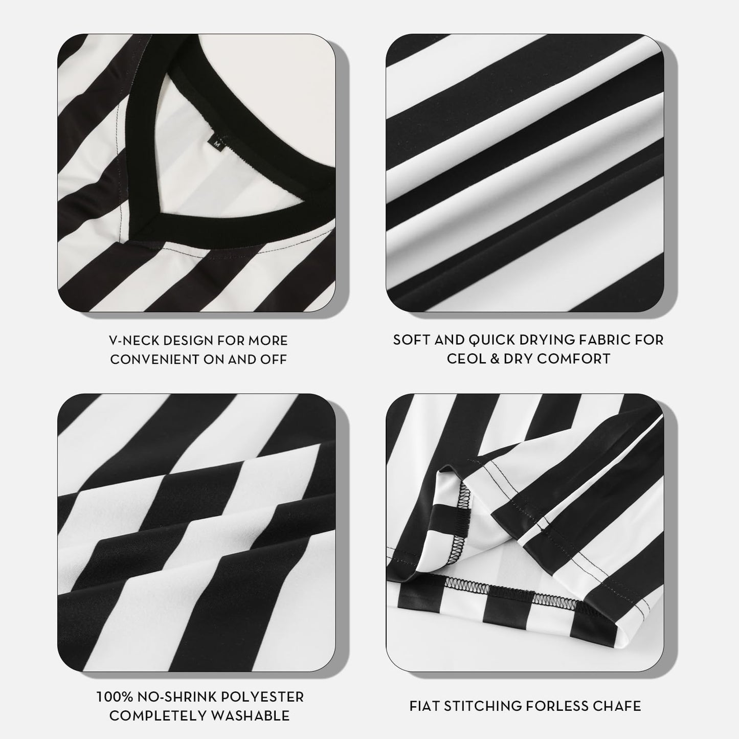 VKT Referee Shirt Womens Official Ref Jersey Black and White Stripe V-Neck Uniform for Basketball Football Soccer Halloween Costume XL