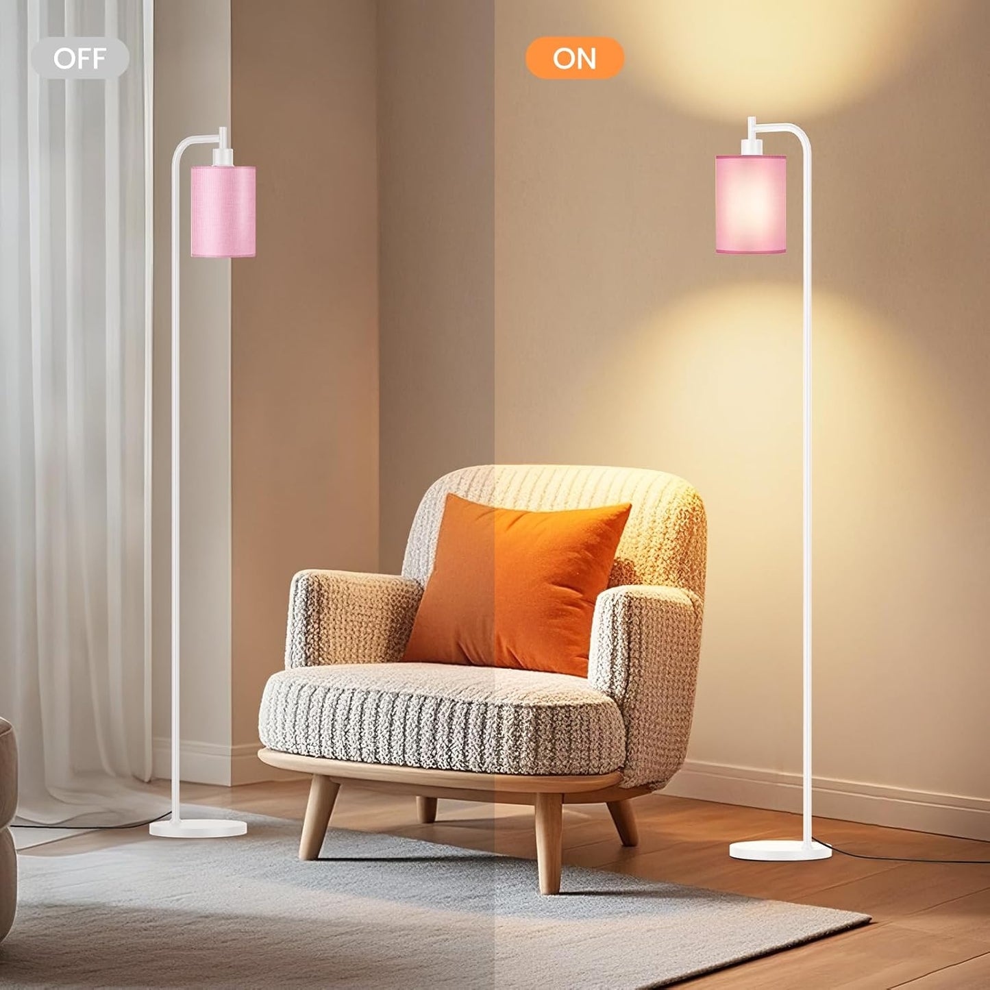 Dimmable Floor Lamp with Linen Shade & Remote Control - Modern 9W LED Standing Lamp for Living Room, Bedroom, Office
