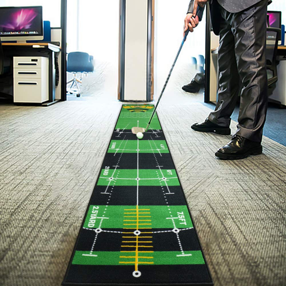 Symbiontia Golf Putting Green Mat 10 ft X 20 in Training Aid Mat, Multi Distance Mark Practice Putting mats,Anti-Slip Backing Golf Putting mat for Indoor/Outdoor Hitting Mat for Golf Enthusiast