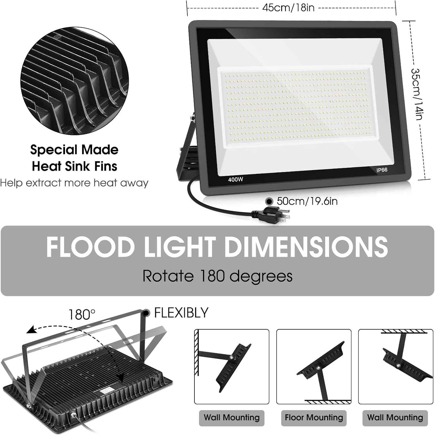 300W LED Flood Light - 2000W Equivalent, 5000K Daylight, 43500LM Waterproof Commercial Lighting for Sports Fields & Stadiums