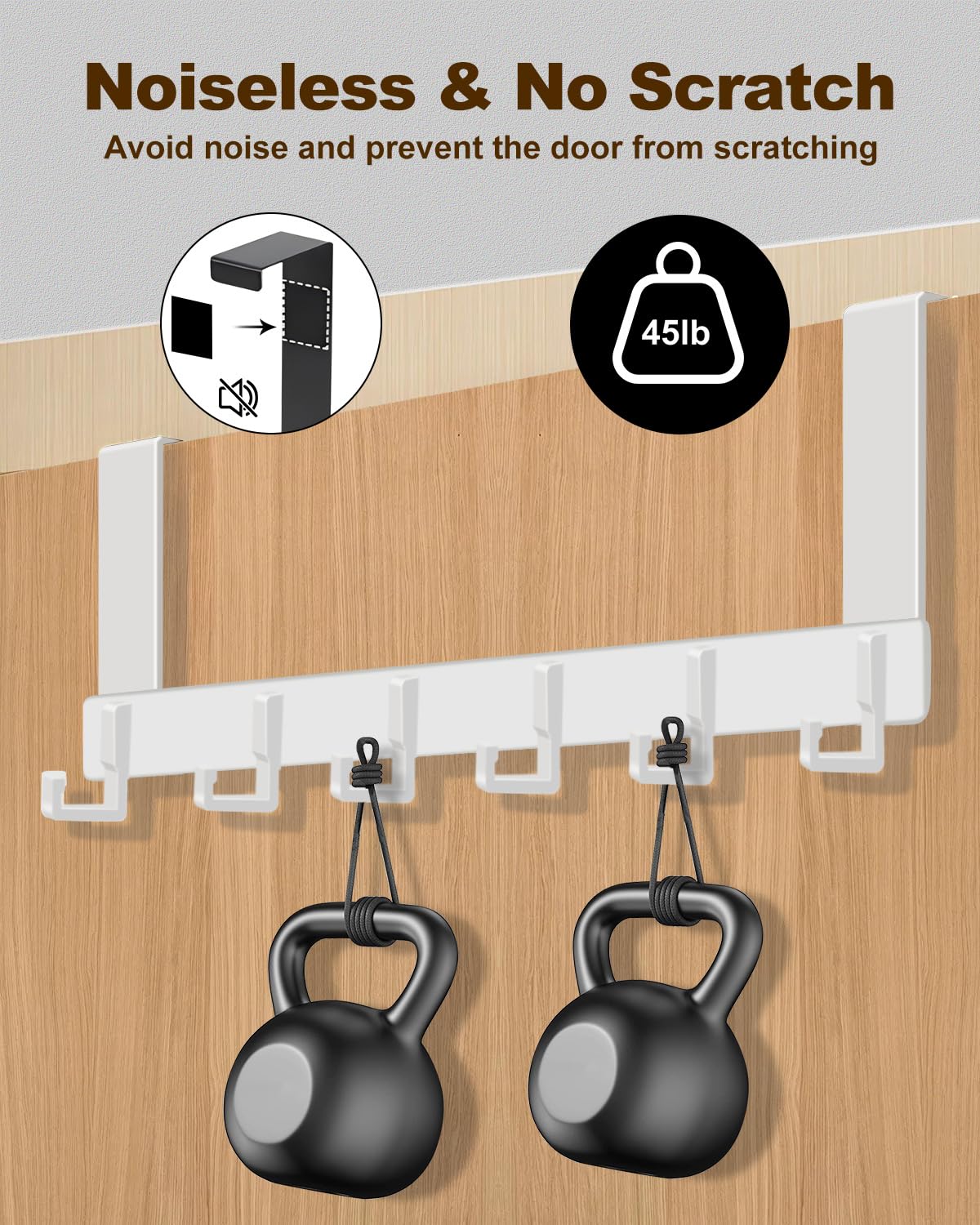 Peasulin Over The Door Hooks, Sturdy Door Hanger, Large Over The Door Towel Rack with 6 Hooks, Heavy Duty Easy to Install, for Bathroom, Bedroom,Kitchen,Hanging Towels, Coats (White).