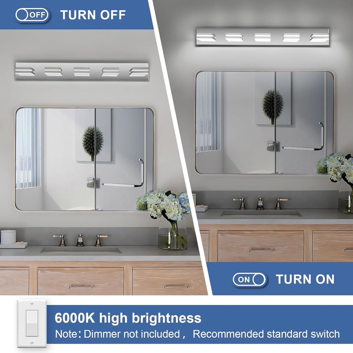 3-Light Modern LED Bathroom Vanity Light Fixture - Black Metal & Acrylic, 16-inch Over Mirror Lighting