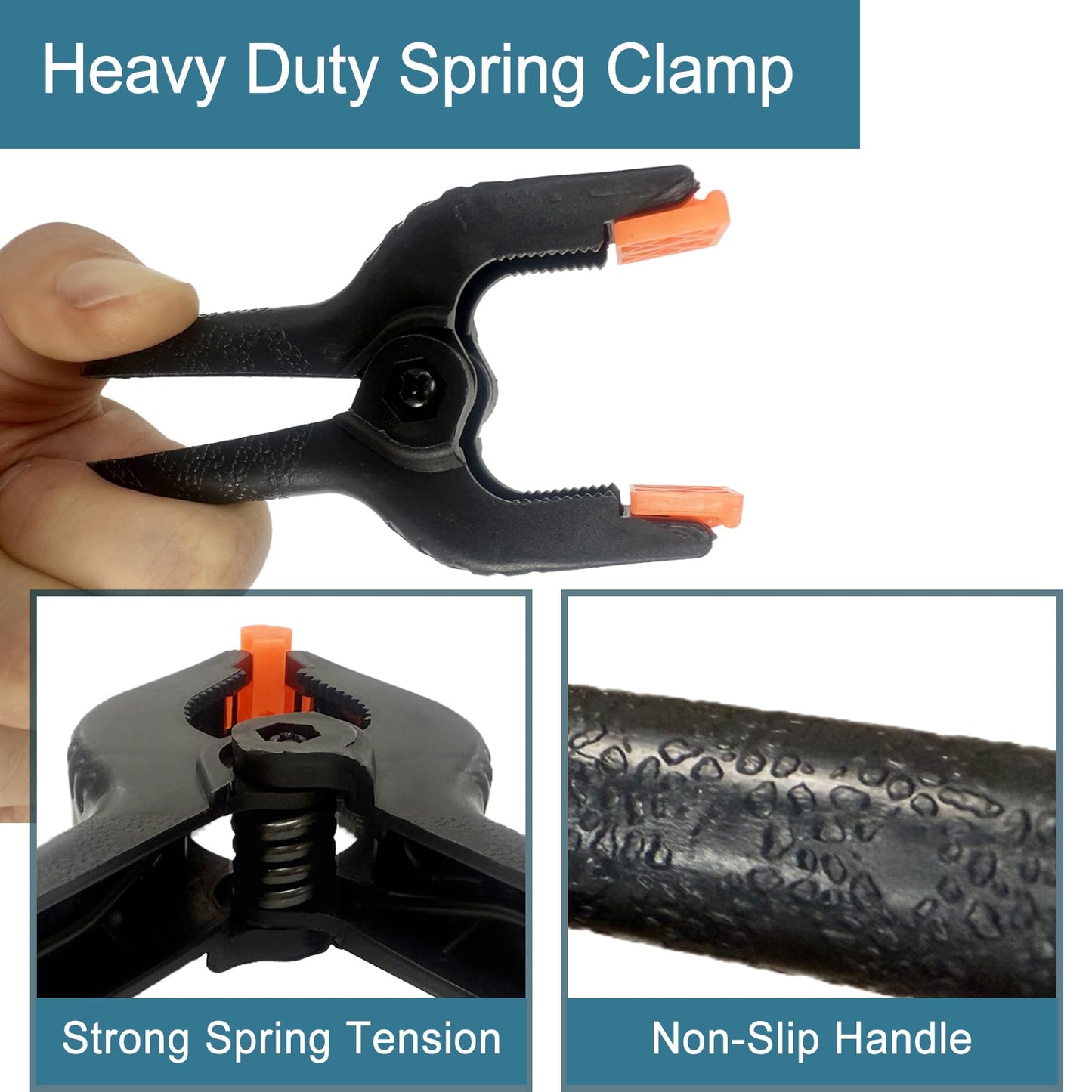 30 Pack 3.5 Inch Plastic Spring Clamps, Black Heavy Duty Clips, Spring Clamps for Backdrop Stand, Woodworking, Crafts, Photography, Banner, Balloon Arch Garland Clips, Small Clamp with Soft Tips