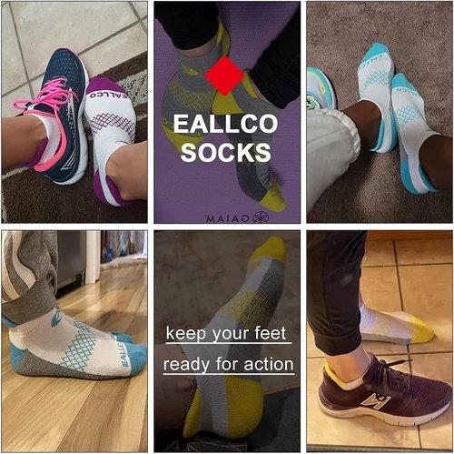 Eallco Women's Ankle Socks - 6 Pairs of Cushioned Running Socks with Tab for Comfort