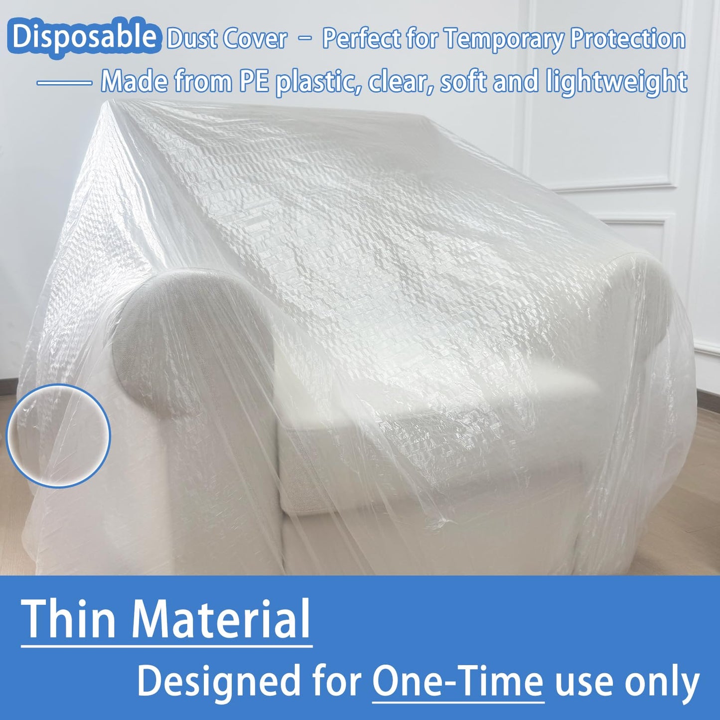 5 Pcs Disposable Furniture Dust Covers with Elastic, Plastic Dust Cover for Sofa Chair Dining Table TV Stand, Extra Large Clear Couch Bed Protector Covers for Moving and Storage, 3 Sizes (1XL 2L 2M)
