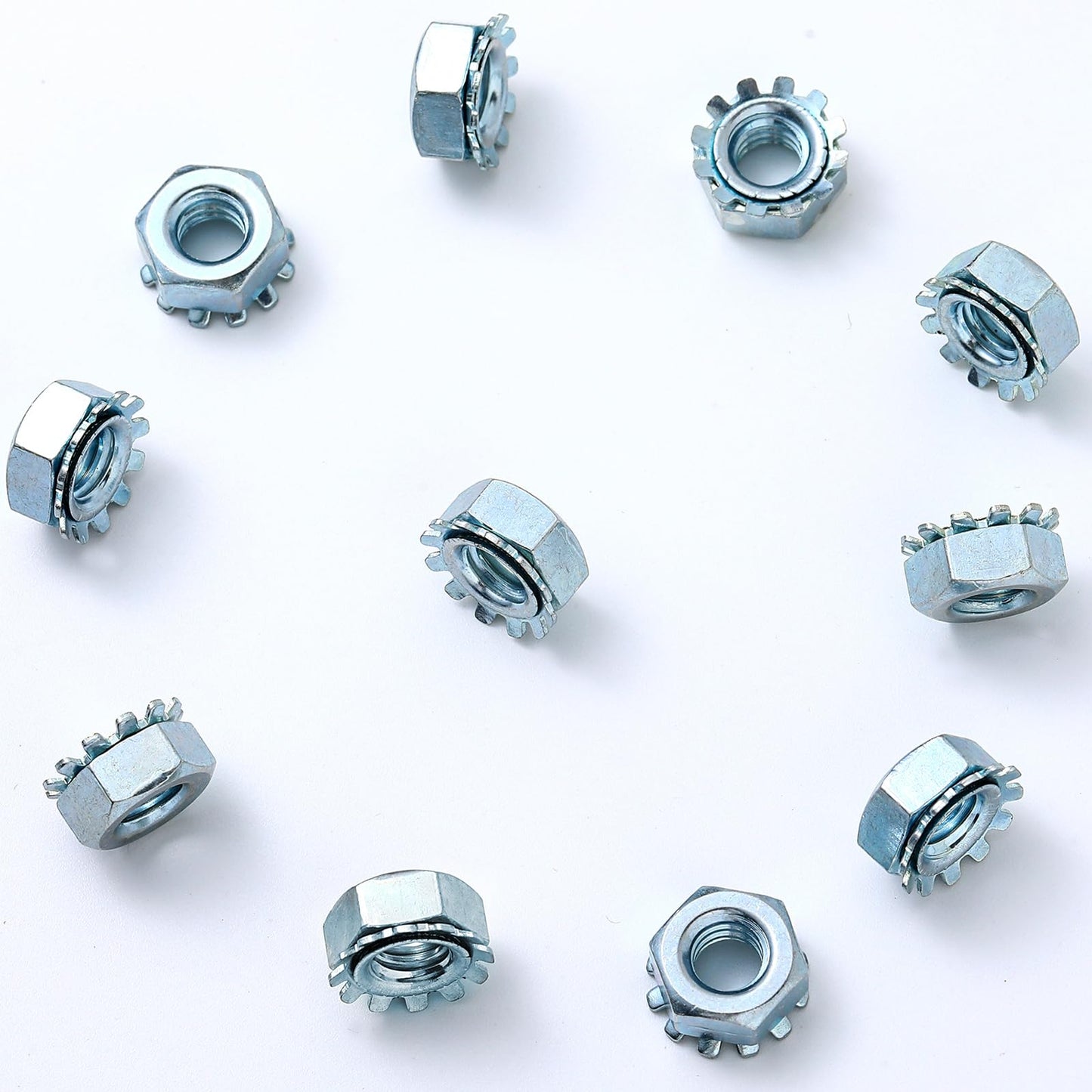 Tandefio 100 Pcs Lock Nut, 1/4"-20 Lock Nuts Zinc Plated Steel Nuts with External Tooth Washer Silver Hardware for Low Load Assemblies