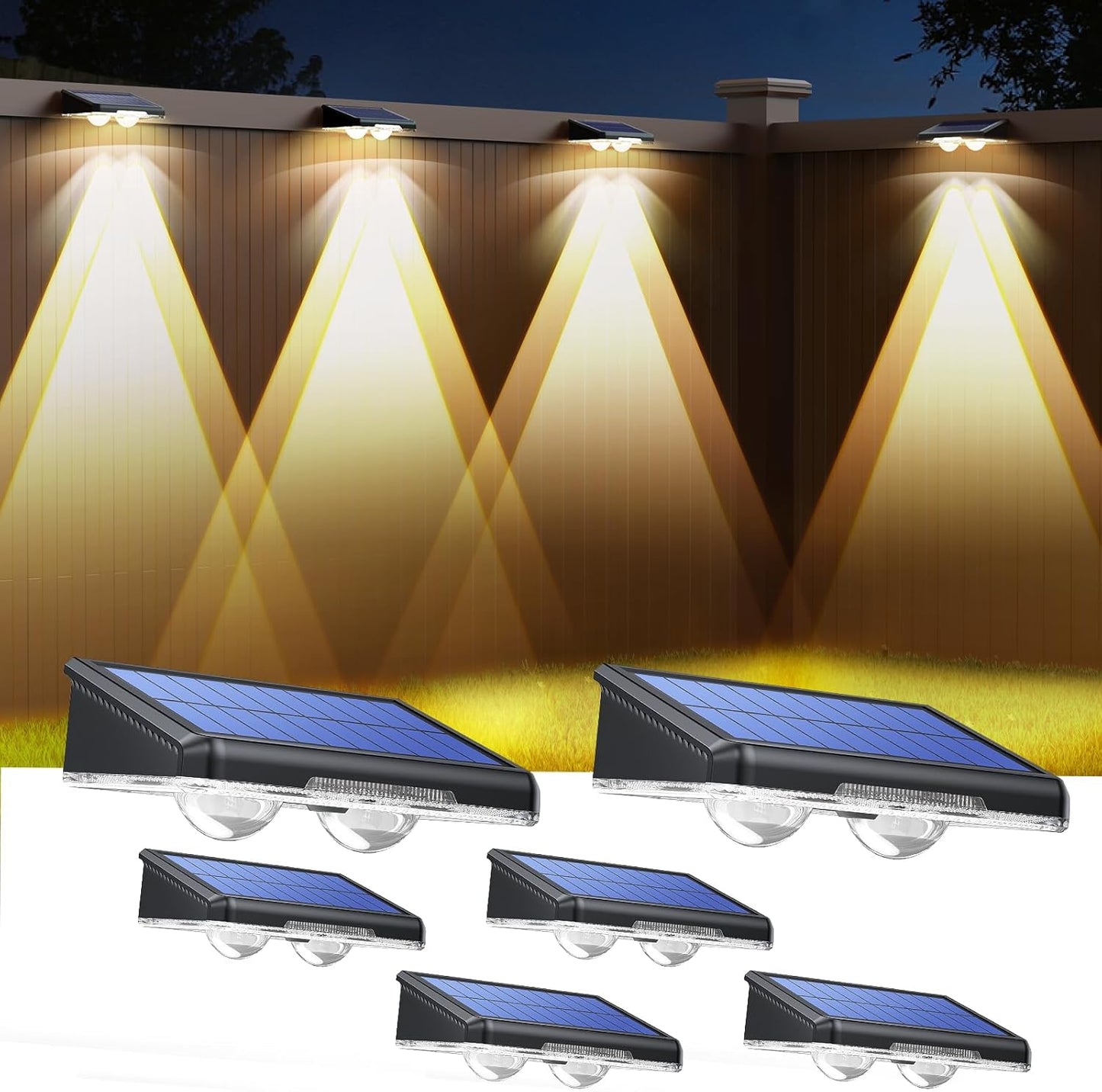TECKNET Solar Fence Lights - 12 Pack LED Outdoor Lighting, IP66 Waterproof, Warm White & RGB Colors for Deck, Patio, Pool, and Backyard