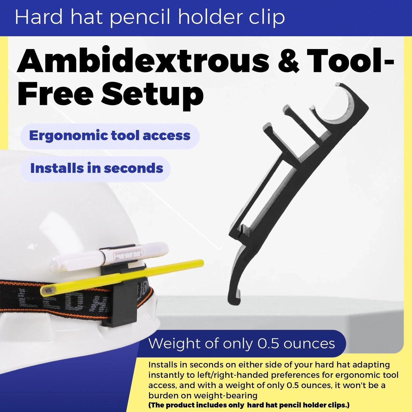 OKQX Hard Hat Pencil Holder Clip | 3-in-1 Attachment for Carpenter Pencils, Markers & Headlamp Bands | Black Reinforced Nylon Accessory Fits Both Sides of Hard Hats for Woodworkers