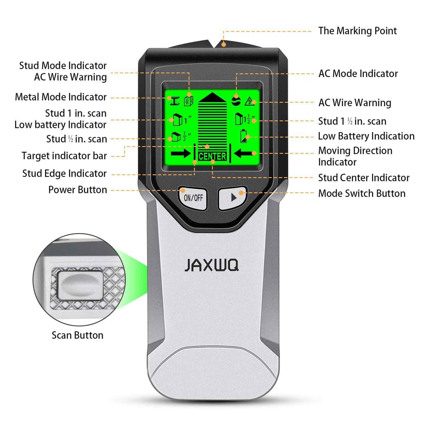 Stud Finder Wall Scanner - 5 in 1 Stud Finder Tool w/Microprocessor Chip and HD LCD Display, Stud Detector Beam Finders for the Center and Edge of Wood AC Wire Metal Studs Joist Pipe (misty Gray)