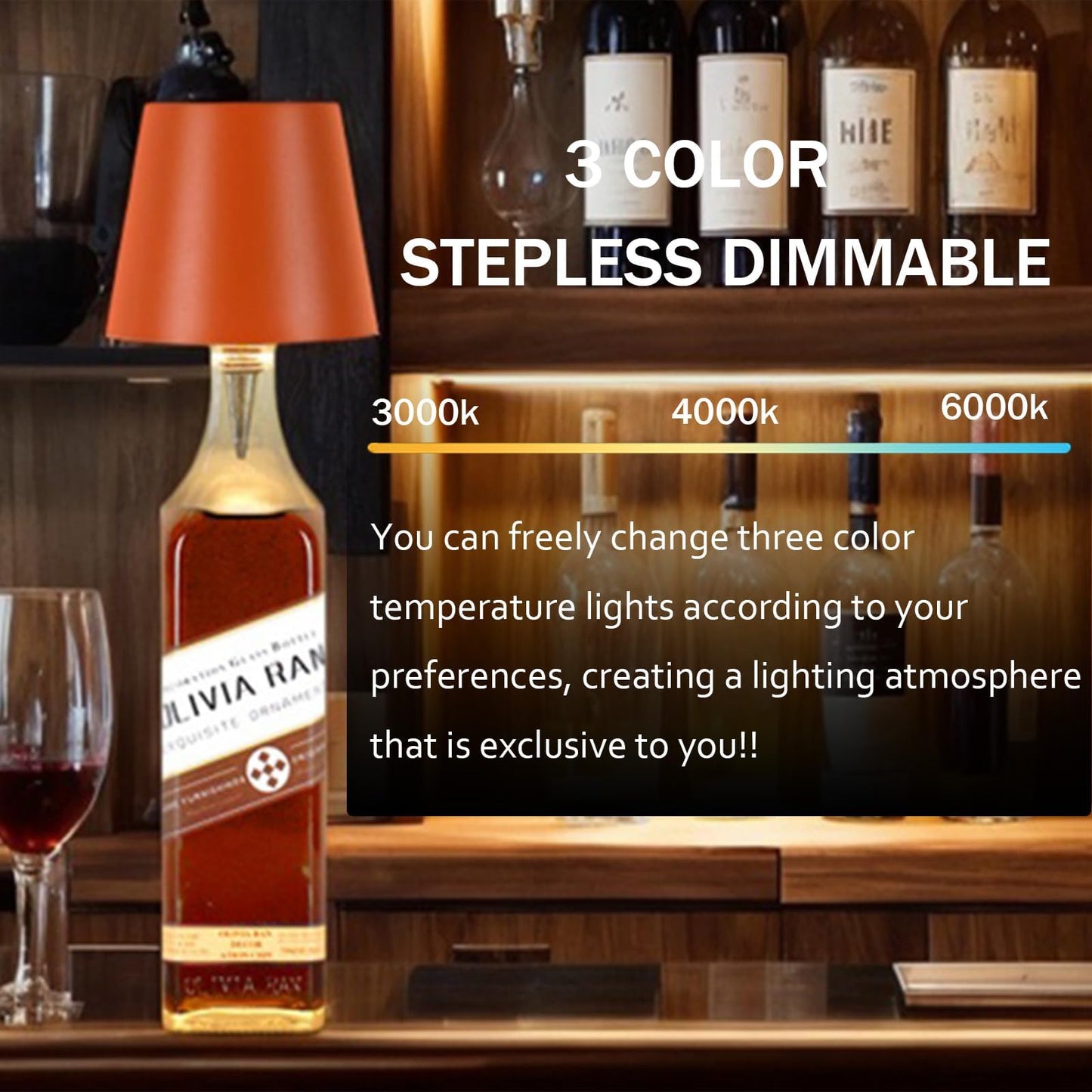 Geojec Wireless Bottle Lamp,Portable LED Wireless Bottles Lamp with 3 Modes Light Imming,Rechargeable Light Head,Touch Table Lamp for Bedroom,Decoration Lamps Student Birthday Gifts (Orange)