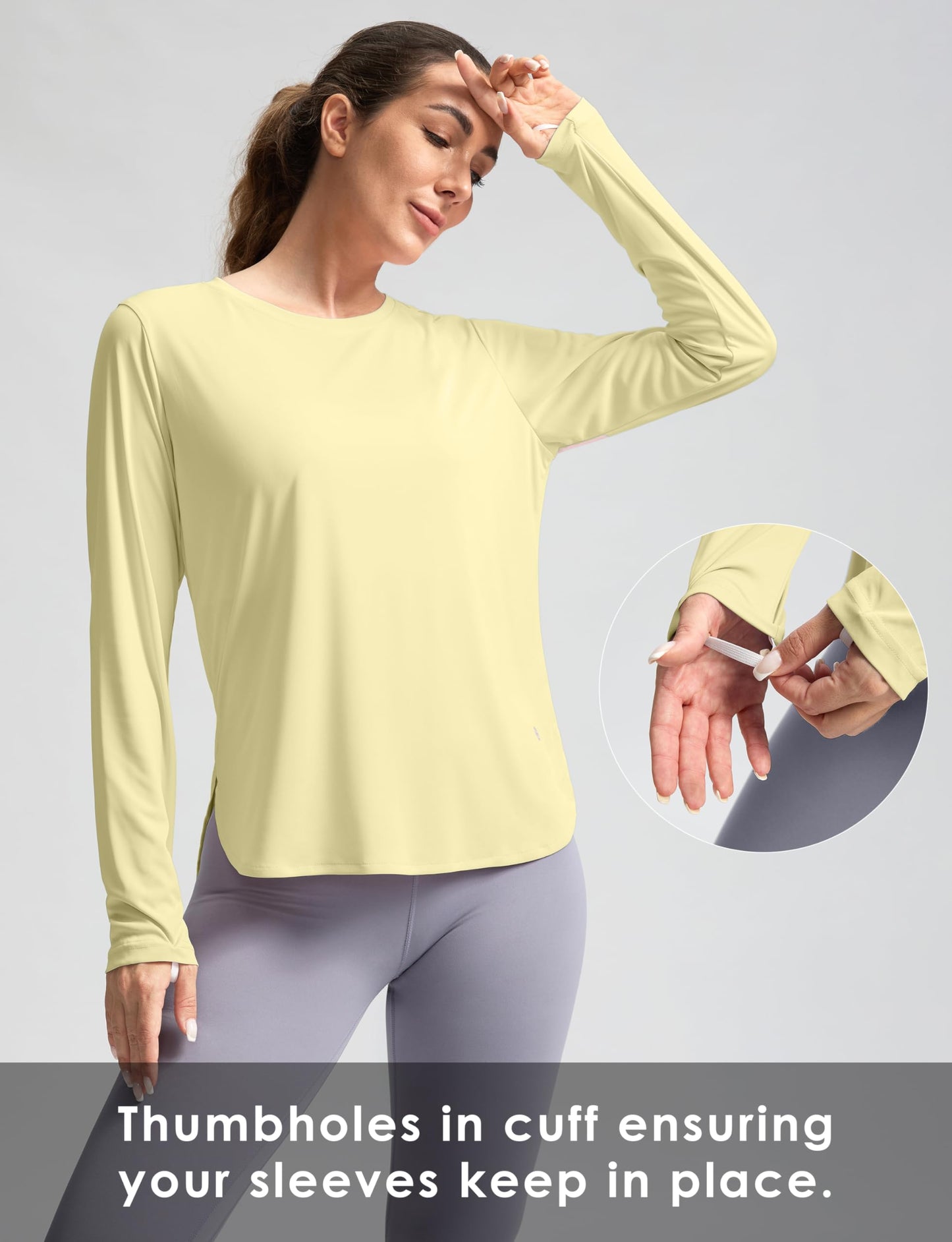 Women's Sun Shirts UPF 50+ Long Sleeve UV Protection Shirt Lightweight Quick Dry Workout Hiking Tops for Women(Light Yellow,M)