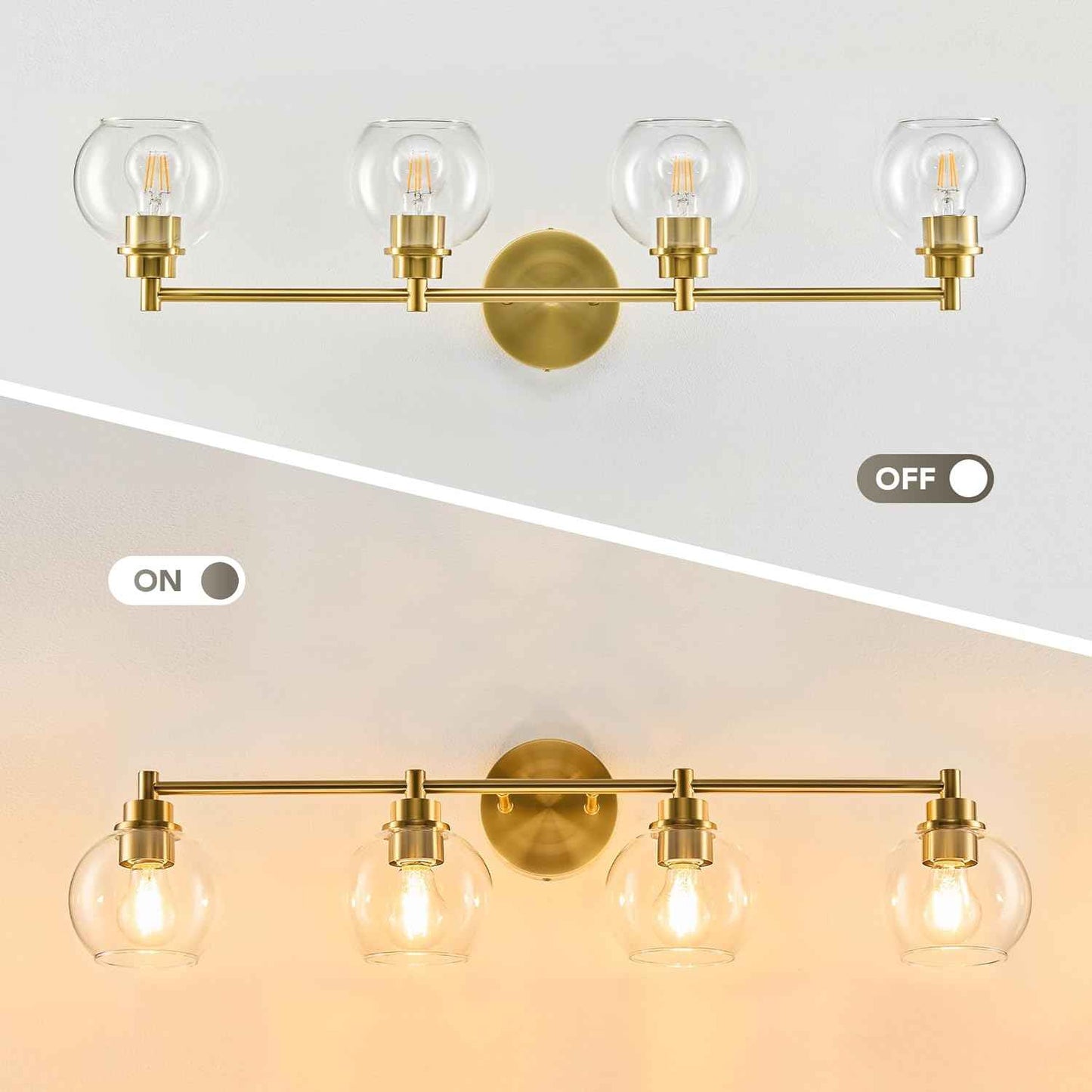 3-Light Vanity Bathroom Light Fixture with Globe Glass Shades - Brushed Nickel, ETL Certified