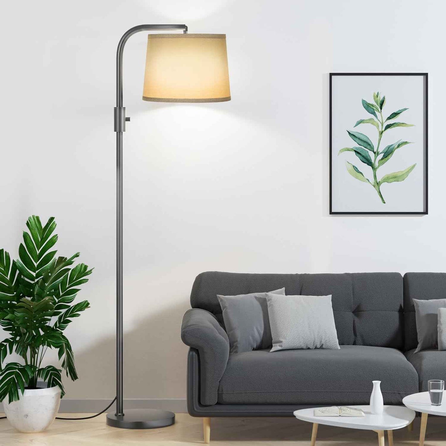 Modern Dimmable Floor Lamp with 9W LED Bulbs - Stylish Standing Light for Living Room & Bedroom (Gold & White)