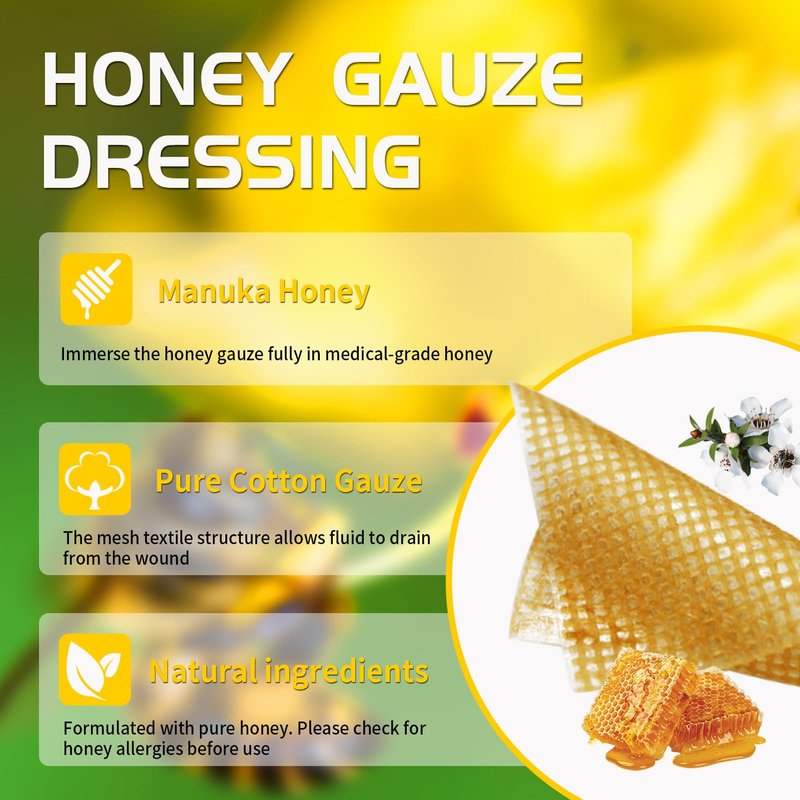 Polynew Manuka Honey Gauze Dressing, 12 Individual Pack, 4"x4" Patches, Manuka Honey Wound Care Gauze, for Cuts, Scald and Burns for Wound Healing Dressing