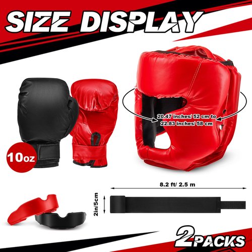 Kanayu 12 Pcs Kids Boxing Equipment Set for Beginners Ages 6-18 Years Including Boxing Helmet and Gloves Hand Wraps Sport Mouthguards Taekwondo Sparring Gear for Kids and Children(Black, Red)