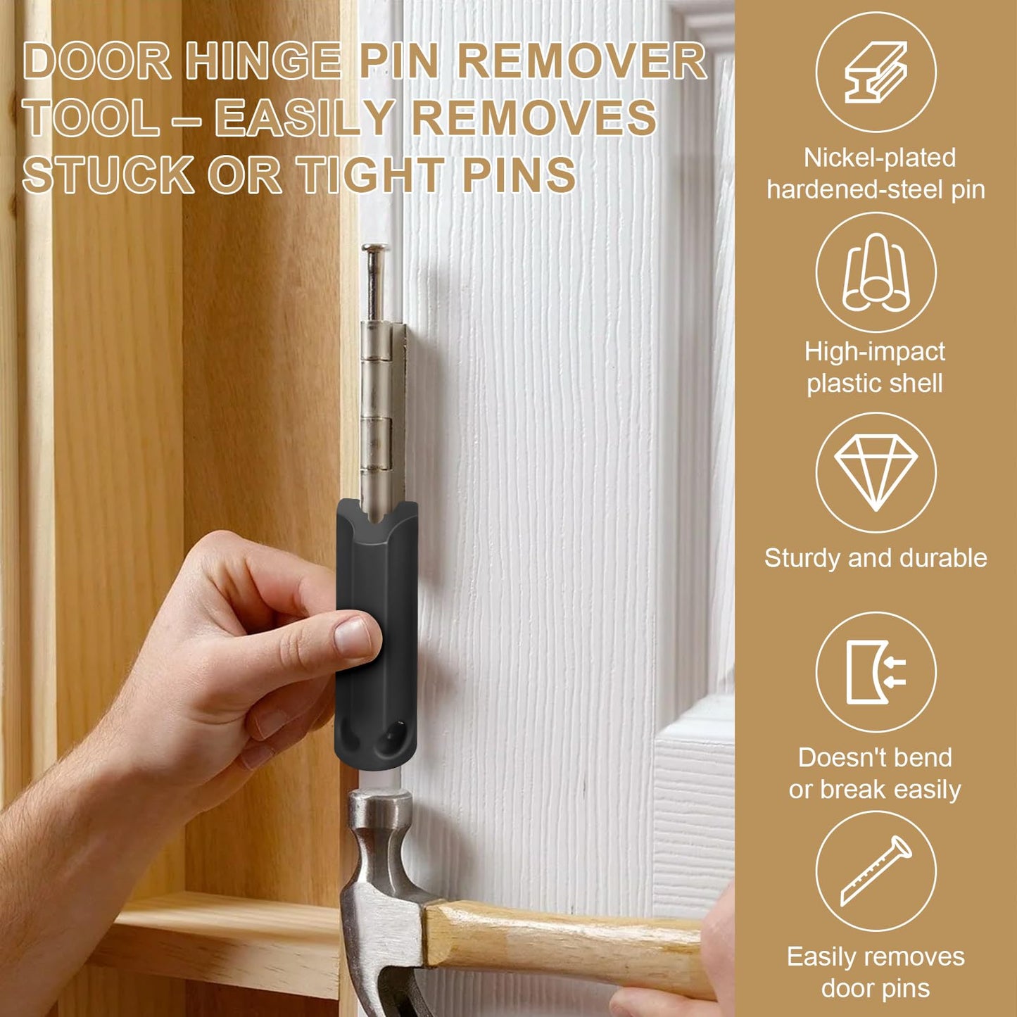 Door Hinge Pin Remover Tool Replacement for Hinge Outlet Pin Popper – Compatible with Most Door Hinges, Easily Removes Stuck or Tight Pins, Heavy-Duty Steel Pin with Durable Plastic Body
