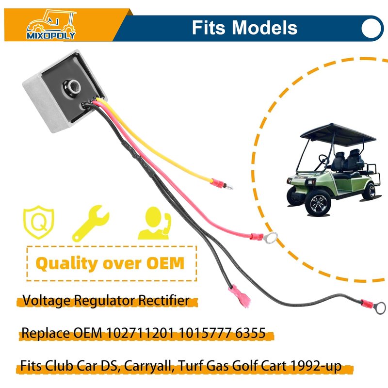 Mixopoly Golf Cart Voltage Regulator Rectifier for Club Car DS, Carryall, Turf 1992-up Gas Models, Replace OEM 102711201 1015777 6355