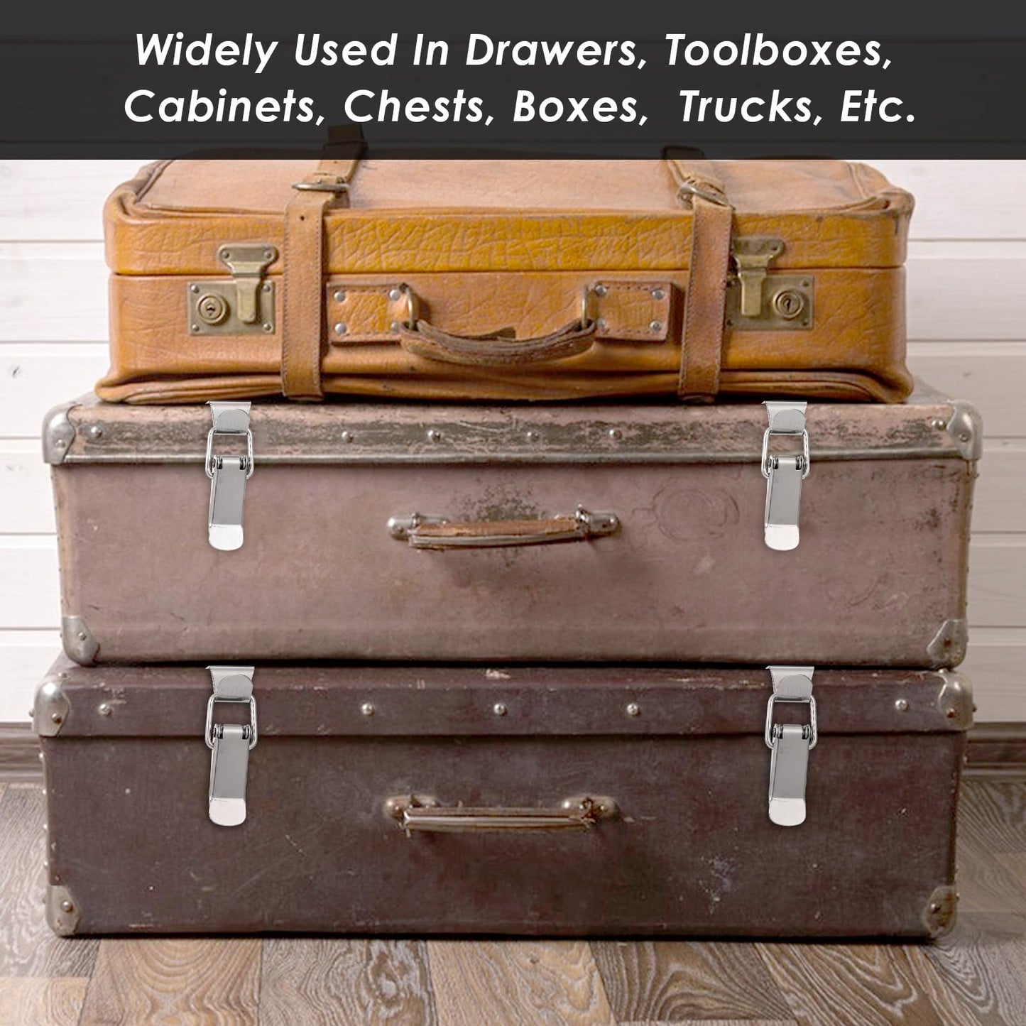 HJZHII 4PCS 90 Degree Tool Box Hood Locks Latches, Stainless Steel Spring Loaded Toggle Latch Catch Catch Hasp Clamp Clip Lock with 16 Screws for Wooden Case Toolboxes Cabinet Chest