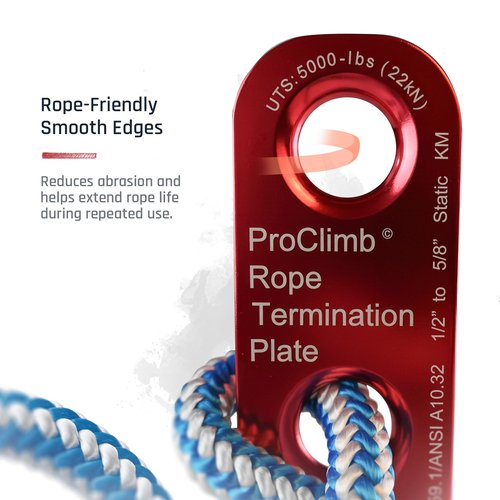 ProClimb 22 kN Rope Termination Plate – Aluminum Rigging Plate for 5/8"–3/4" Kernmantle Rope – Anchor Plate for Vertical Lifeline and Fall Protection