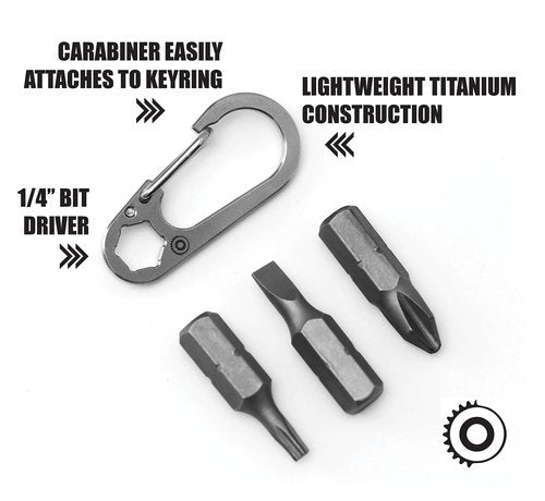 Driver Clip - Mini Titanium Carabiner, Small Titanium Keychain Carabiner Clip 1/4" Bit Driver, Gear Spool EDC Mini Ti Carabineer