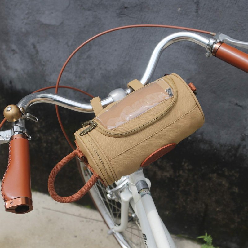TOURBON Waxed Canvas Bicycle Top Tube Bag Bike Handlebar Basket (Khaki with phone holder)