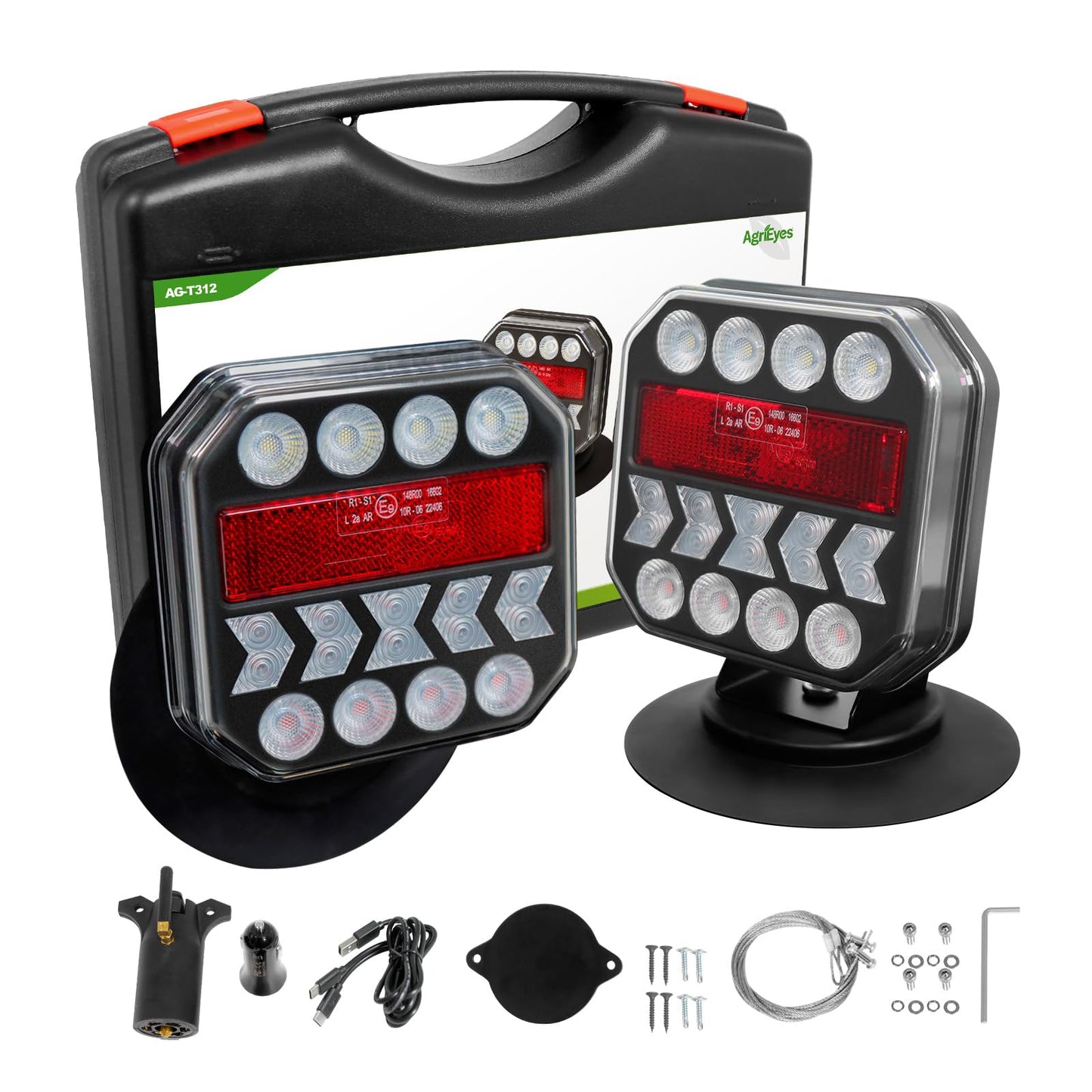 Agrieyes USB-C Wireless Trailer Lights, Adjustable Magnetic Tow Light with Retroreflectors, Rechargeable Towing Light Kit Reverse for Trucks, Boat, RV, Vehicle, Caravan