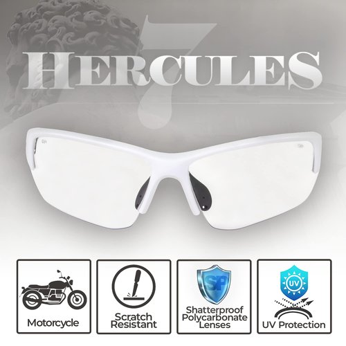 Global Vision Hercules 7 Safety Sunglasses Photochromic Auto-Darkening Clear to Smoke Lens ANSI Z87.1 (White)