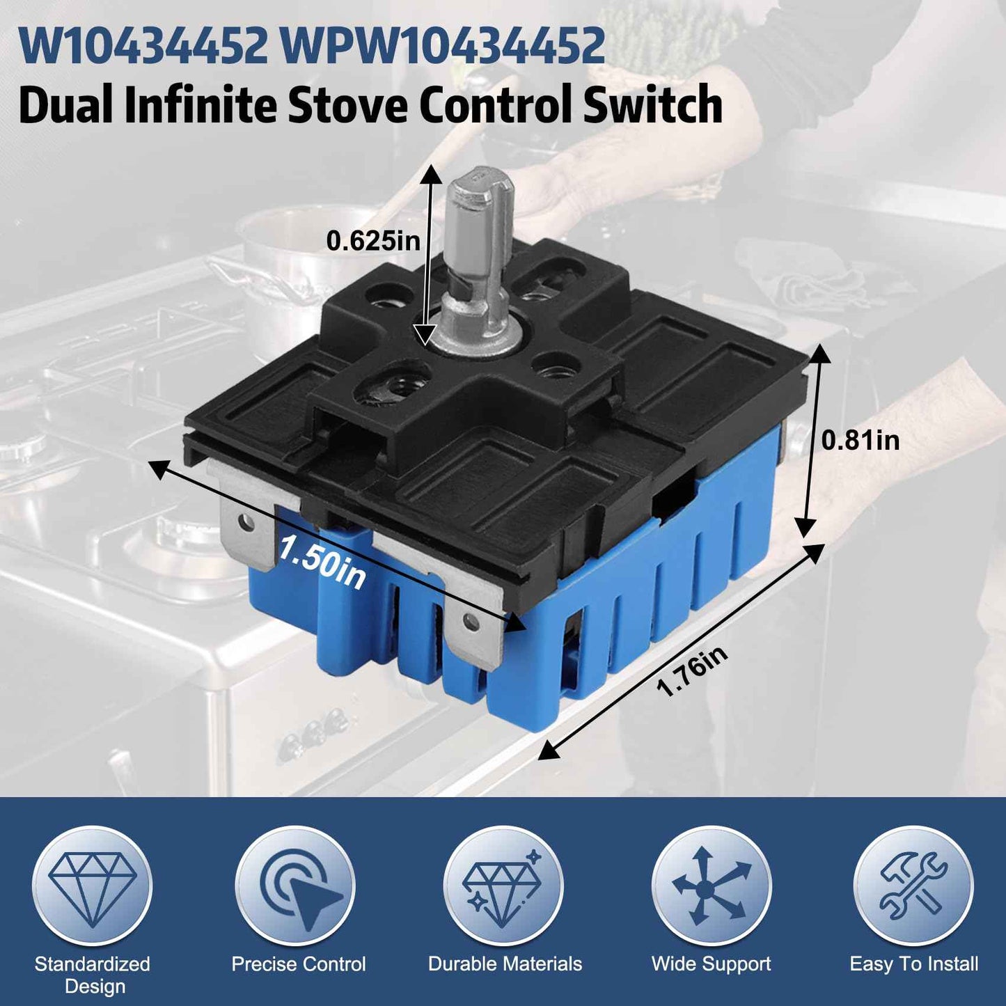 WPW10434452 W10434452 Dual Control Switch Compatible with Whirlpool,Infinite Switch W10434452, WPW10434452 Surface Element, Fit for PS11754687, MDPA-W171-WPM, MDPA-W171-UNM, 2118918