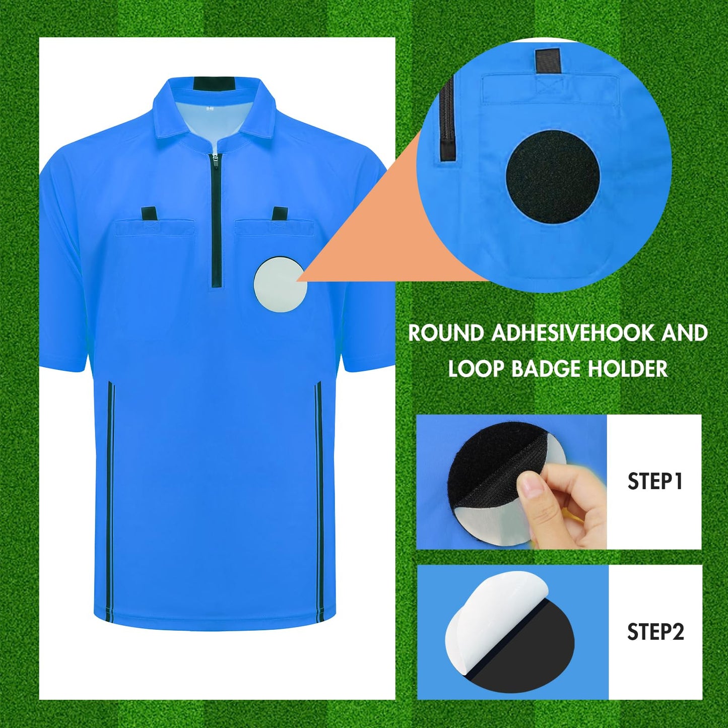 Soccer Referee Shirt Jersey Kit Official Short Sleeve Ref Shirts Uniform Halloween Costume for Men & Women Blue S
