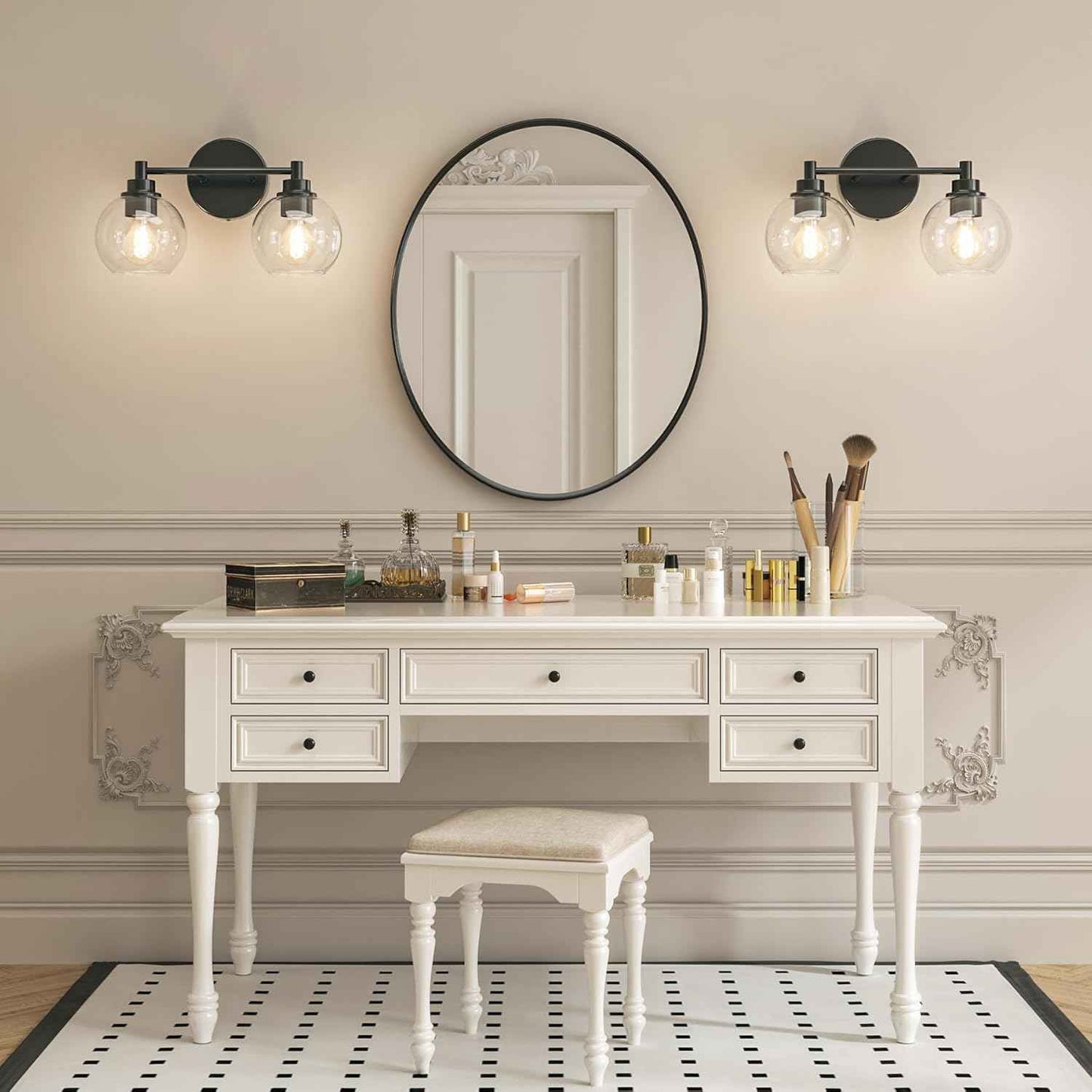 3-Light Vanity Bathroom Light Fixture with Globe Glass Shades - Brushed Nickel, ETL Certified