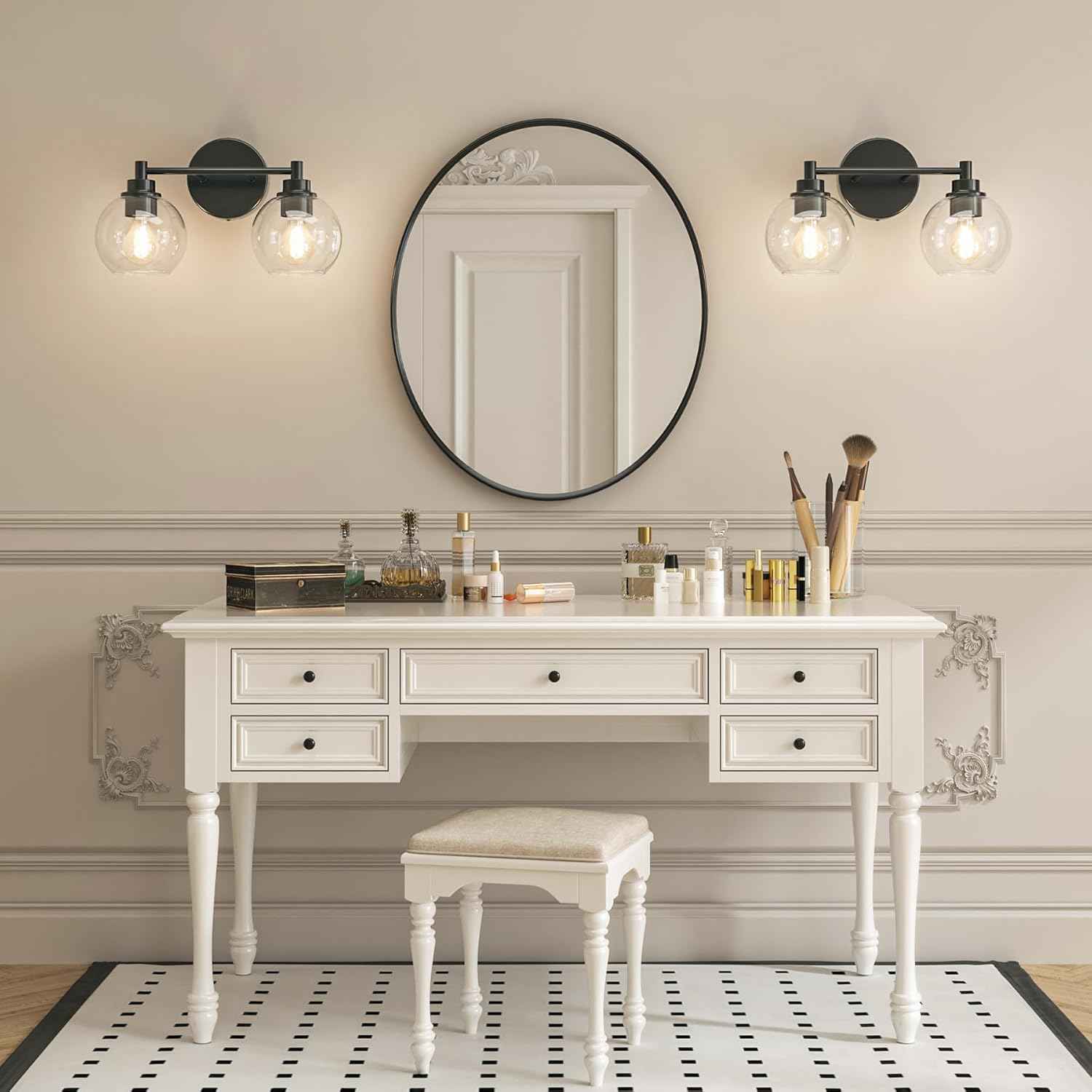 3-Light Vanity Bathroom Light Fixture with Globe Glass Shades - Brushed Nickel, ETL Certified