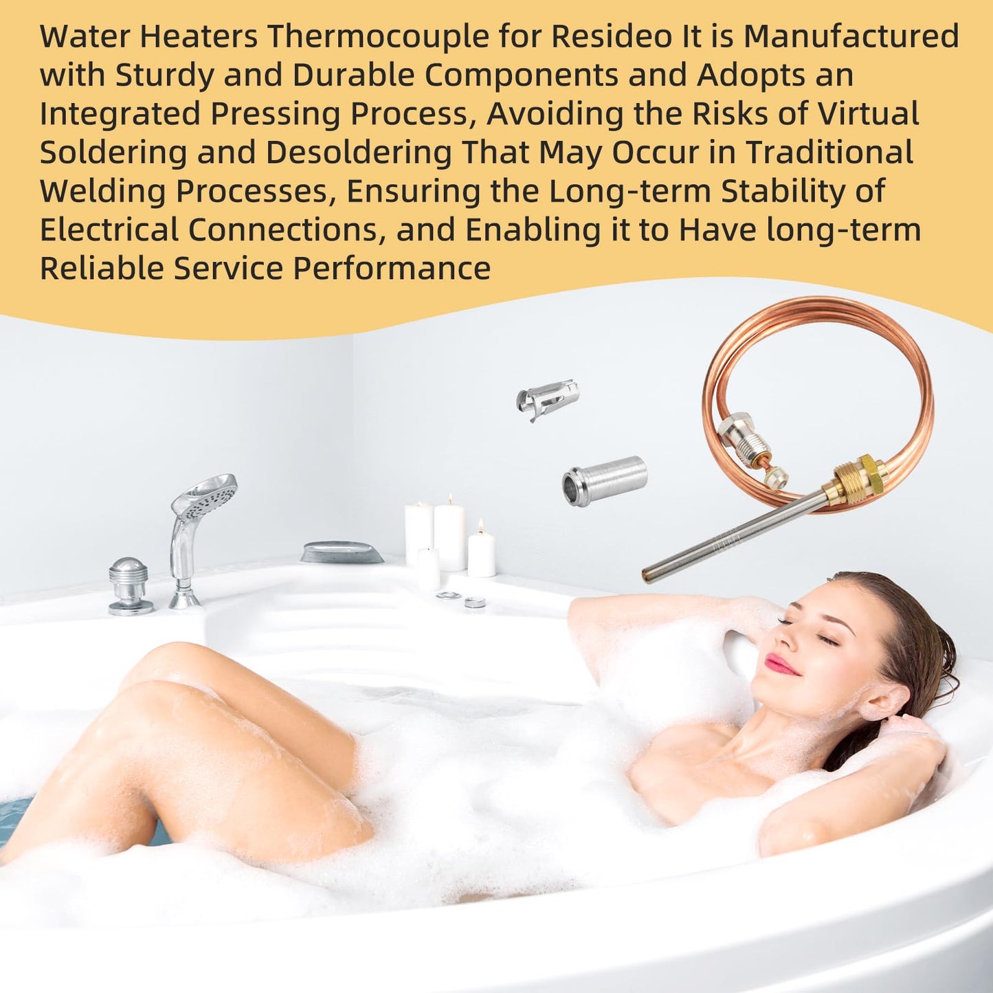 24 Inch Thermocouple for Resideo, CQ100A1013/U Water Heater Thermocouple, Gas Furnaces Thermocouple Fits Screw-in, Clamp-in & Push-in Type Pilot Burners, Boiler Thermocouple Parts